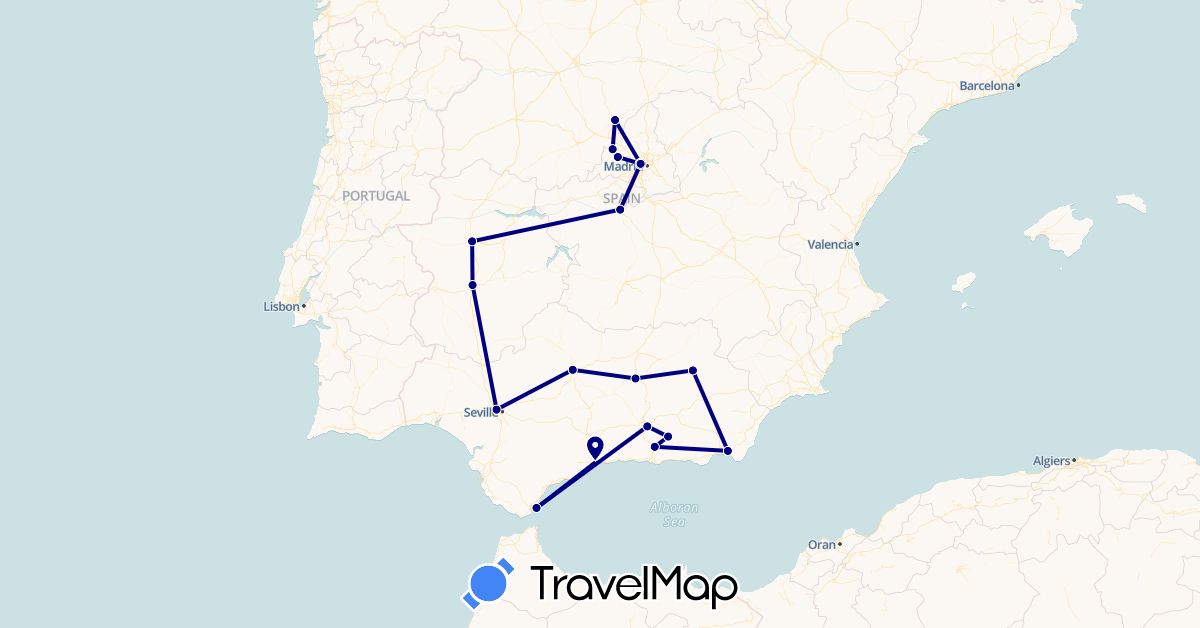 TravelMap itinerary: driving in Spain, Gibraltar (Europe)